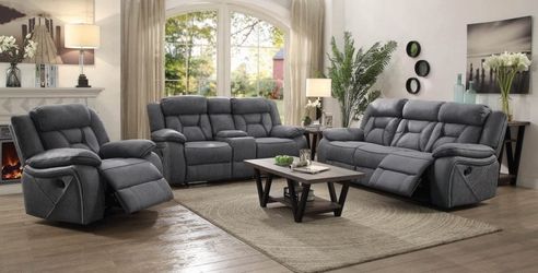 Brand New 2 Piece Stone Grey Reclining Sofa and Love Seat