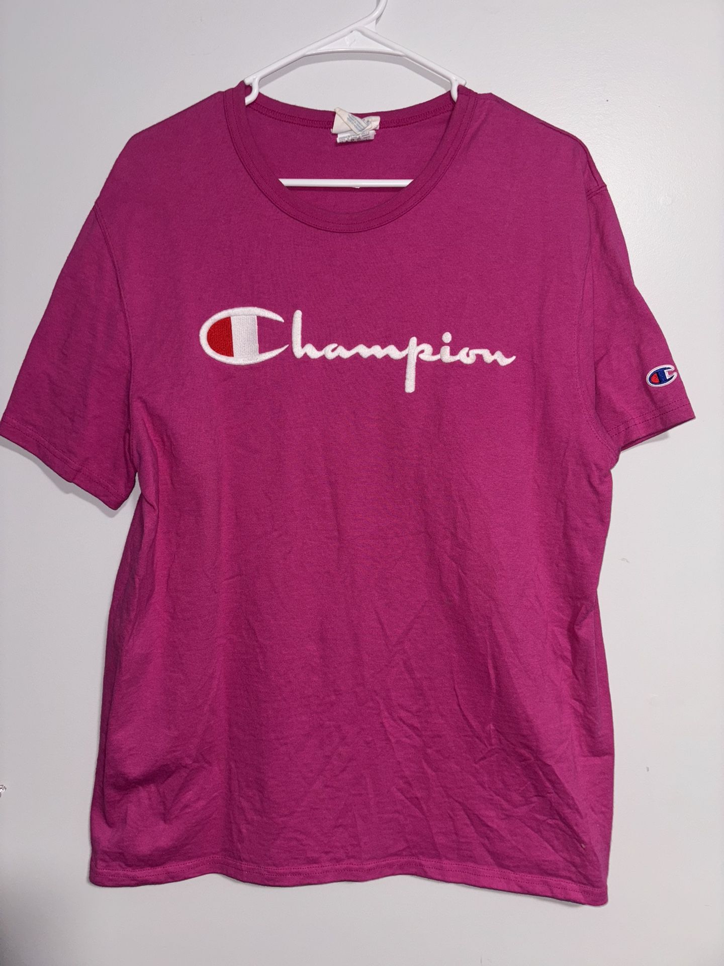 Champion Men’s Large Script Logo Tee Heritage Pink Classic Vintage Retro T-Shirt