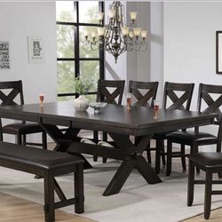 Solid Table With 6 Chairs, Extension And A Bench