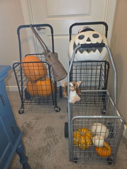 Wire Basket Rolling Shopping Carts Set of 3
