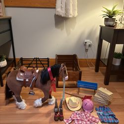 American Girl Doll Horse: Prancing Clydesdale 2014 (Retired) with the Horse, Stable, Riding Outfit, and Accessories 