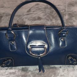 Shoulder Bag, Navy Blue with Silver Hardware
