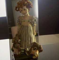 Vintage Fairy Girl Figurine Victorian Style With Violin Bear Handmade 13”