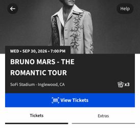 1x BRUNO MARS THE ROMANTIC TOUR INGLEWOOD LOS ANGELES SOFI STADIUM 09/30 FLOOR B4 ROW 12
