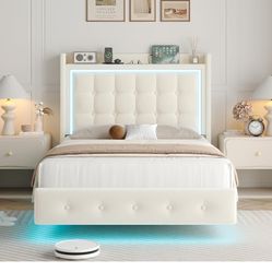 2 Twin Floating Beds Frame with RGB LED Lights & Charging Station