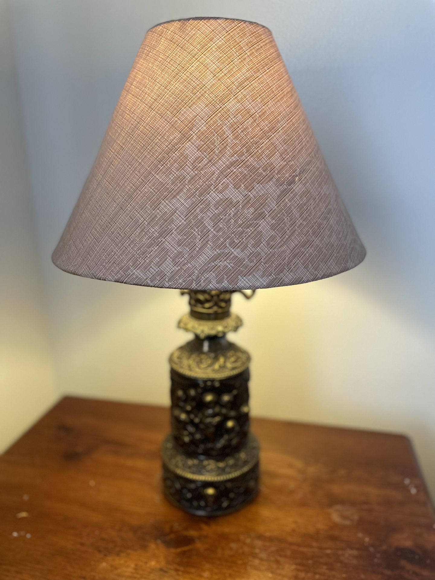 Vintage-Style Table Lamp | Brass/Bronze Base with Textured Fabric Shade