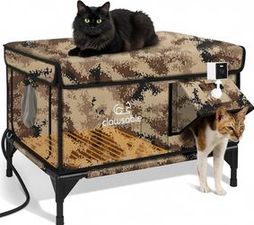 Indestructible Heated Cat House with Pet Camera for Outside Winter, 100% Waterproof, Escape Door, Insulated Outdoor Cat Shelter with Heater for Feral 