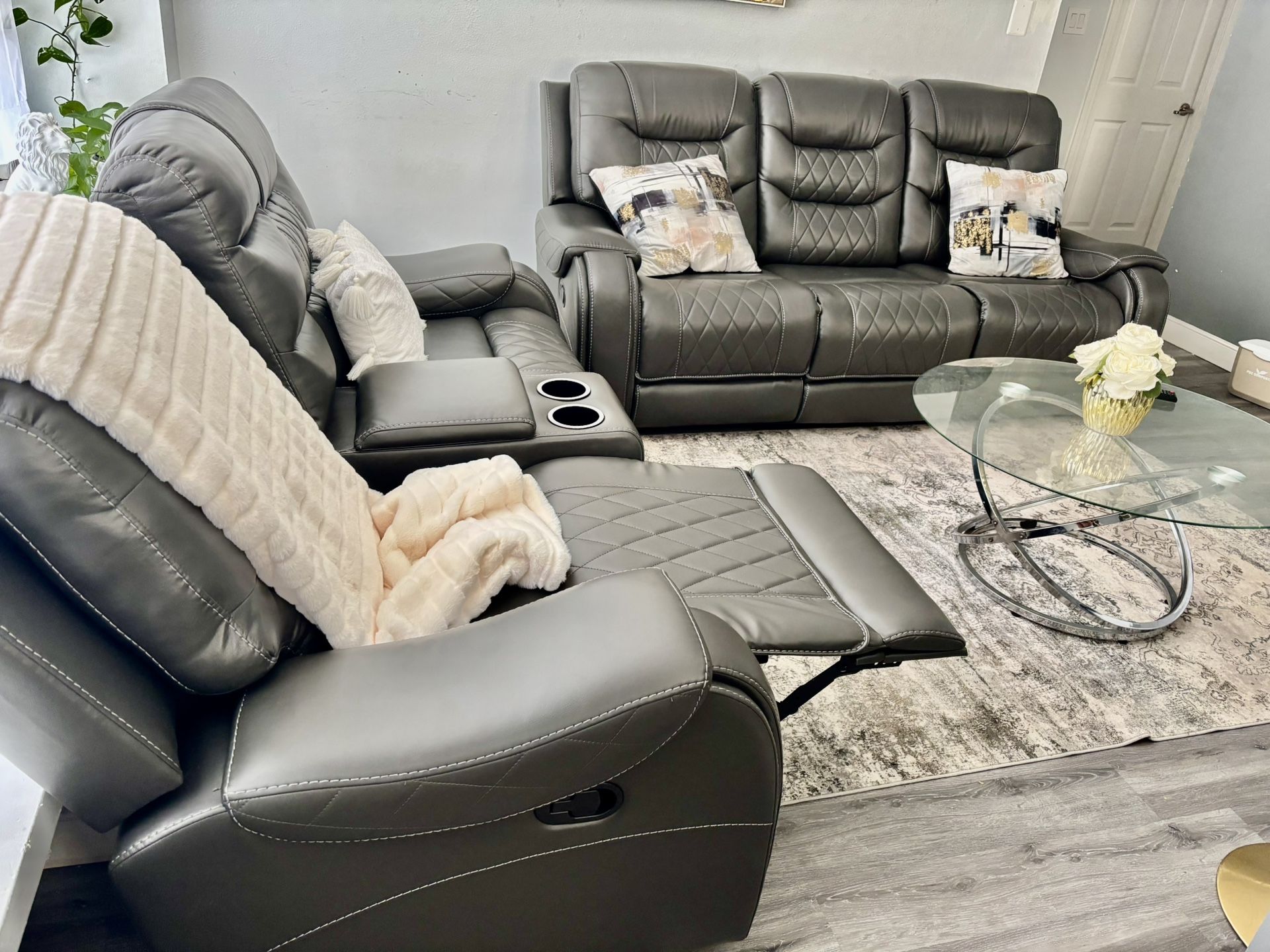 Double Reclining Sofa And Loveseat With Console