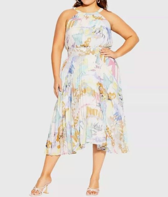 NWT $199 City Chic Trendy Colorful Retro Storm Halter Midi Dress