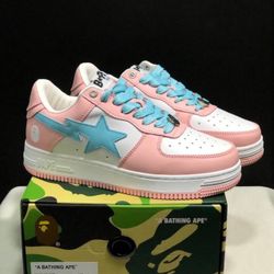 Pink and blue colorway Bapestas Bape x Nike