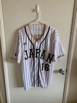 Shohei Ohtani Japan White Pinstripe WBC Mizuno Jersey 16 Large. Good Condition.