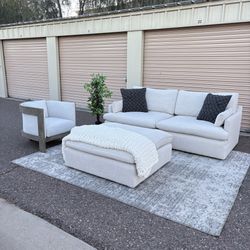 Ashley Tanavi 2-Piece Sofa + Ottoman (Beige Linen)