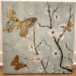 Canvas print wall art - Butterflies And Flowers – 24” X 24”  X 1”