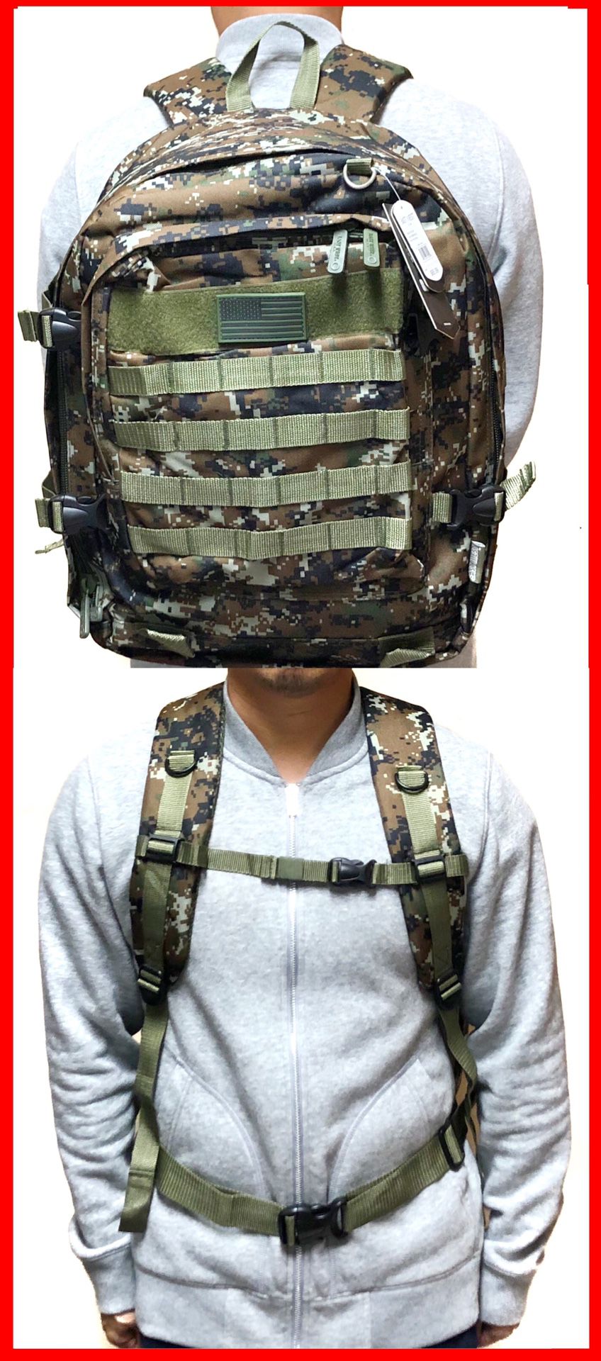 NEW! 3 - Camouflage Tactical military style BACKPACK molle camping fishing hiking drone bag school bag work travel luggage bag gym bag