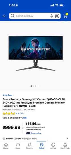 Acer Predator 34" Curved QD-OLED Gaming Monitor