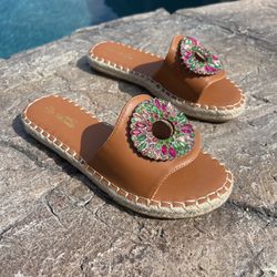 New Tan Rhinestone Embellished Sandals 
