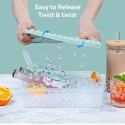 Combler Mini Ice Cube Tray 3 Pack, Upgraded Round Trays for Freezer, Ice Maker for Chilling Coffee Drinks, With Lid and Bin, Kitchen Gadgets, Blue