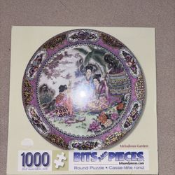 Bits and Pieces - 1000 Piece Round Puzzle - Melodious Garden, Geisha .
