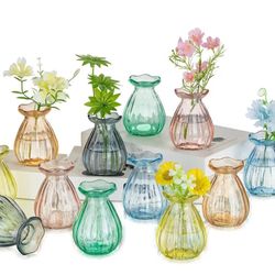 New Small Bud Vases for centerpieces: 12 Pcs Glass Colored
