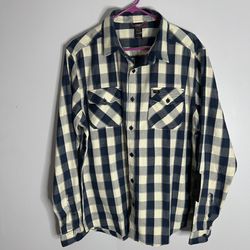 Fox Racing Heavyday Long Sleeve Button Down Flannel Shirt Mens Large Blue