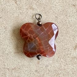 🧡 Pretty orange red brown gemstone butterfly pendant two-sided
