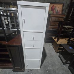 Beautiful white and. Chrome storage cabinet
