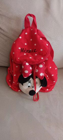 Disney Minnie Red Polka Dot Small Kid Backpack with Stuffed Plush style on it