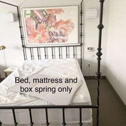 Four Post Iron Canopy Queen Bed with Mattress and Box Spring (pre-owned)