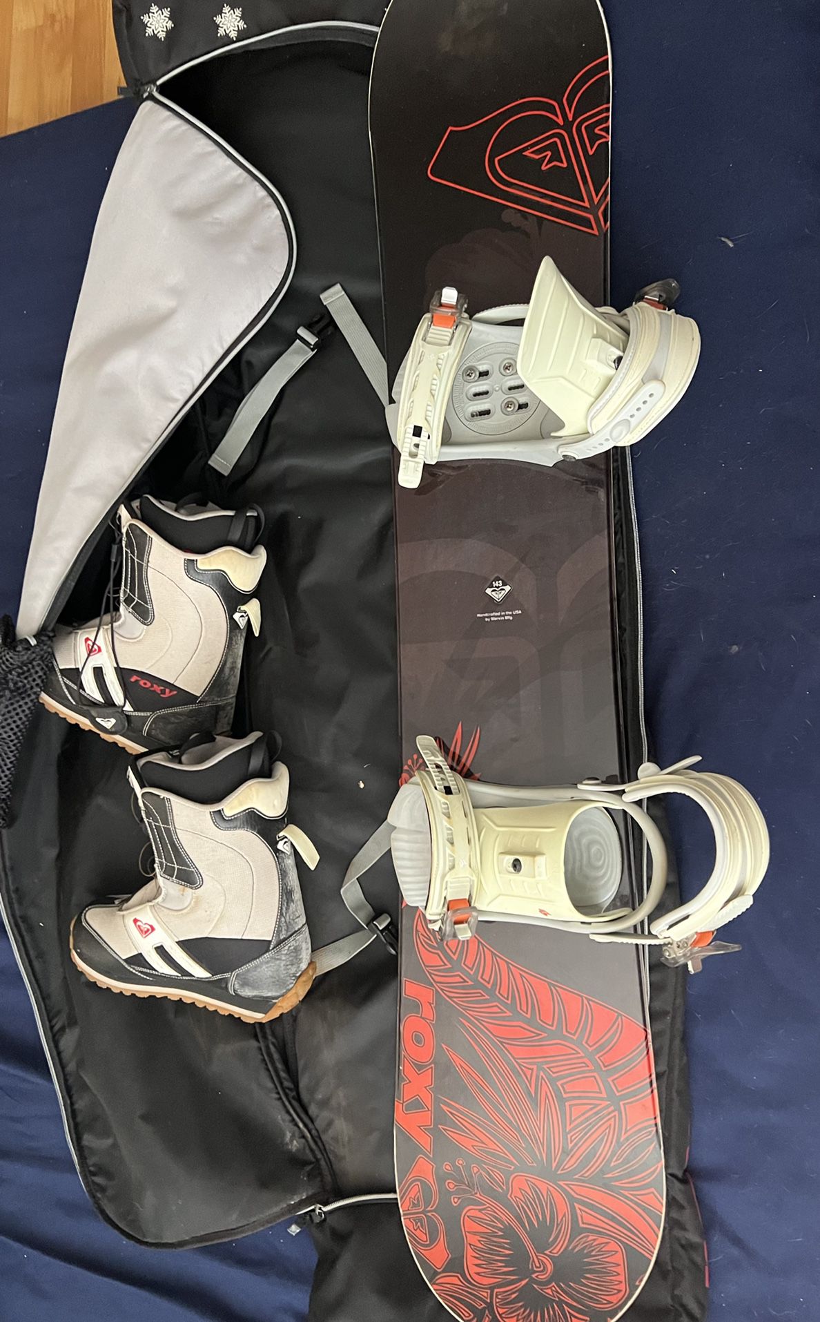 Snowboard, Boots And Bag.