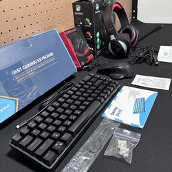 Gaming Bundle (Black/Red) - Wired Compact Gaming keyboard, Wireless Mouse, & Wired Gaming Headset