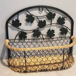 Basket Wicker with Metal leaf Back,12" Wide by 10" High