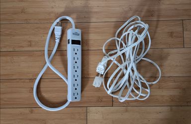 Power Extension Cords: 3- Outlets14 FT 11" & Surge Protector Power Strip 6-Outlet Circuit Breaker LED Indicator 3FT Power On/Off Switch