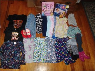 Good Condition Toddler Girls Clothes Set With Shoes & Story Time Book Size:2-3t