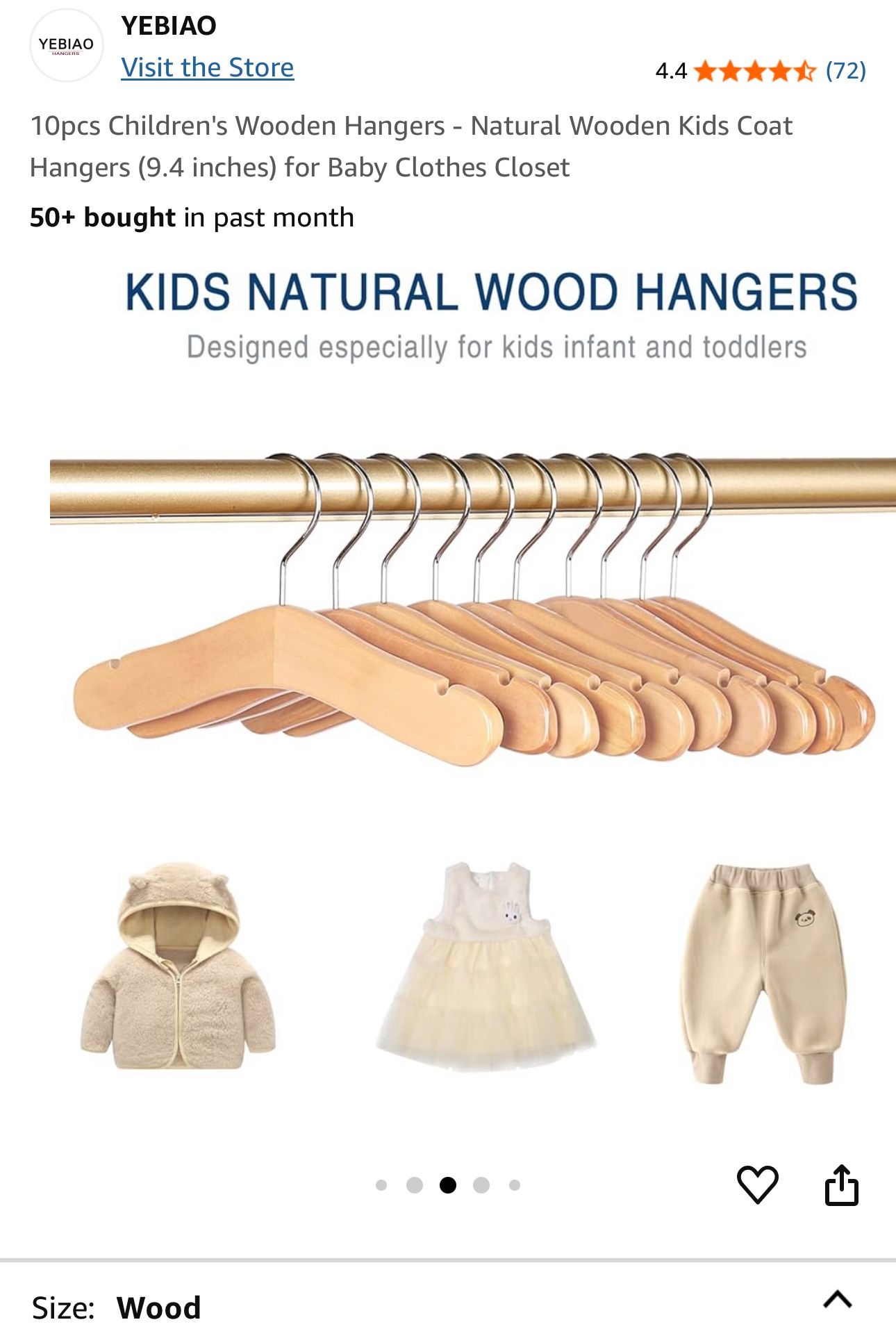 Natural Wood Hangers For Baby/Toddler Clothes