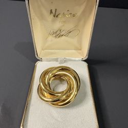 Vintage NAPIER Gold Tone Infinity Knot Brooch Pin Intertwined Rings 
