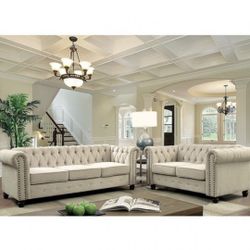 Beige Sofa And Love Seat Set (Free Delivery)