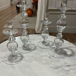 Crate & Barrel Heavy Glass Candlesticks For Sale 