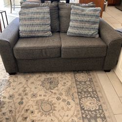 Gray Fabric Loveseat Couch with Accent Pillows