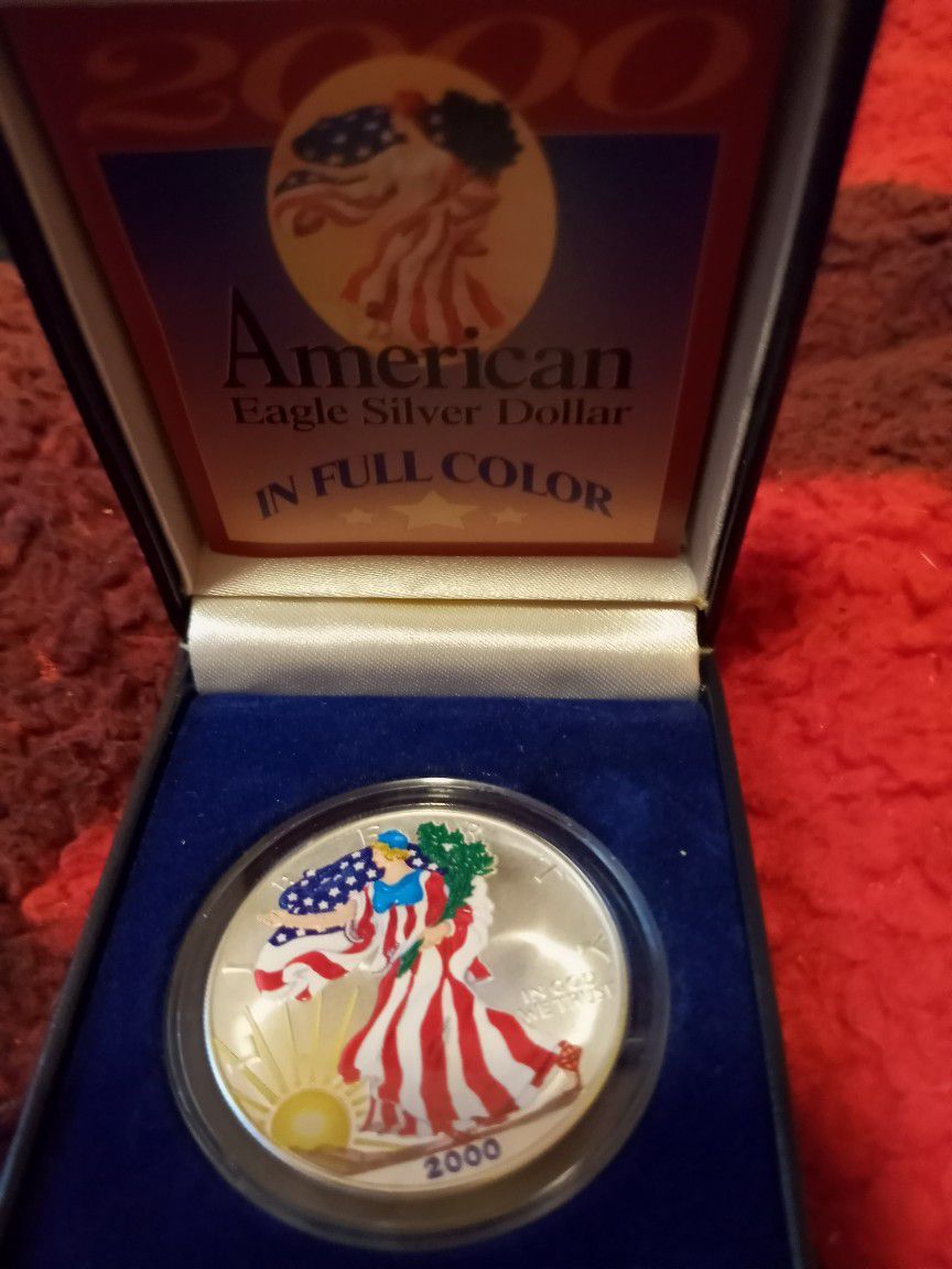 2000 New Millennium Colored American Silver Eagle With COA