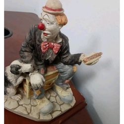 Original Davar Clown on Wood Base 7 1/2" x 6 1/2" With A Dog & Holding A Hot Dogq