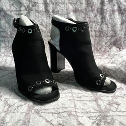Simply Vera Wang Black Faux Suede Peep-Toe Ankle Booties with Silver Grommet Accents