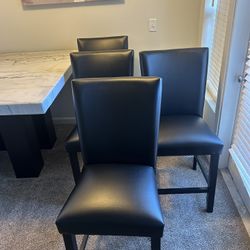Luxury Marble Dining Table + 4 Black Leather Chairs – Barely Used!