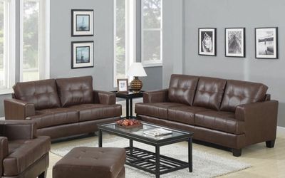 Brown Leather 2 PC Living Room (Sofa+Loveseat)