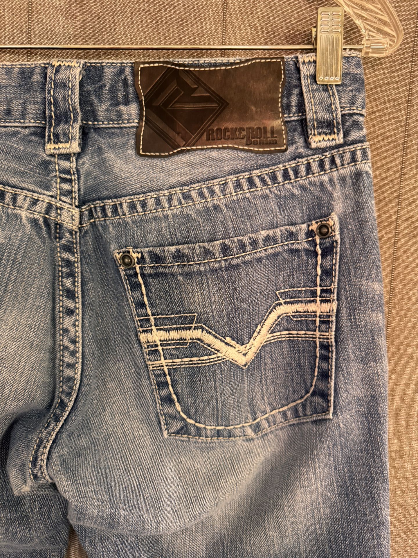 Rock And Roll Cowboy Jeans Men 29x32 Blue Pistol Straight Western Boots Washout