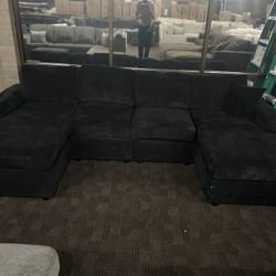 Double Chaise Black Sectional 