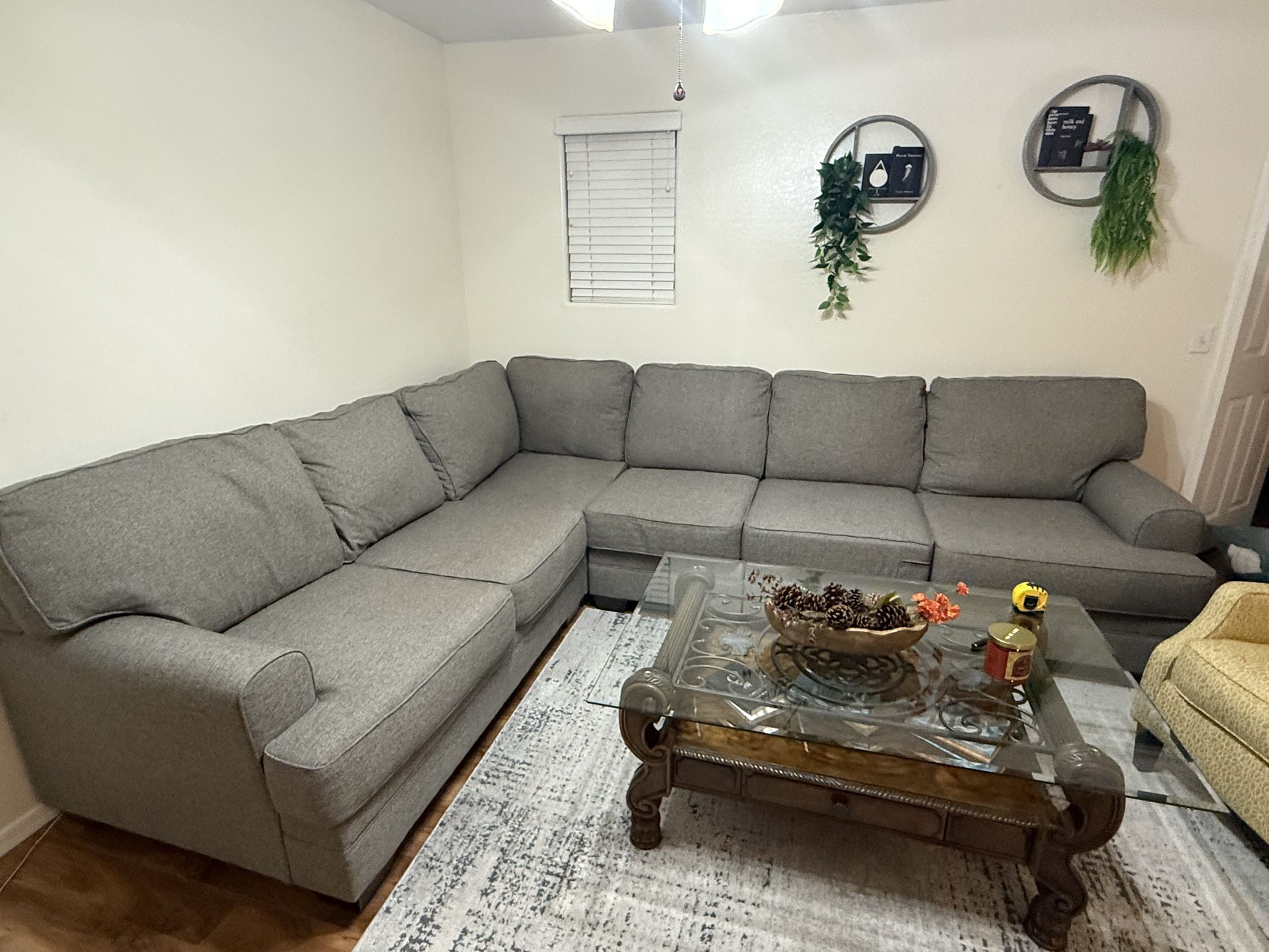 Gray Sectional and Yellow Chair for sale!