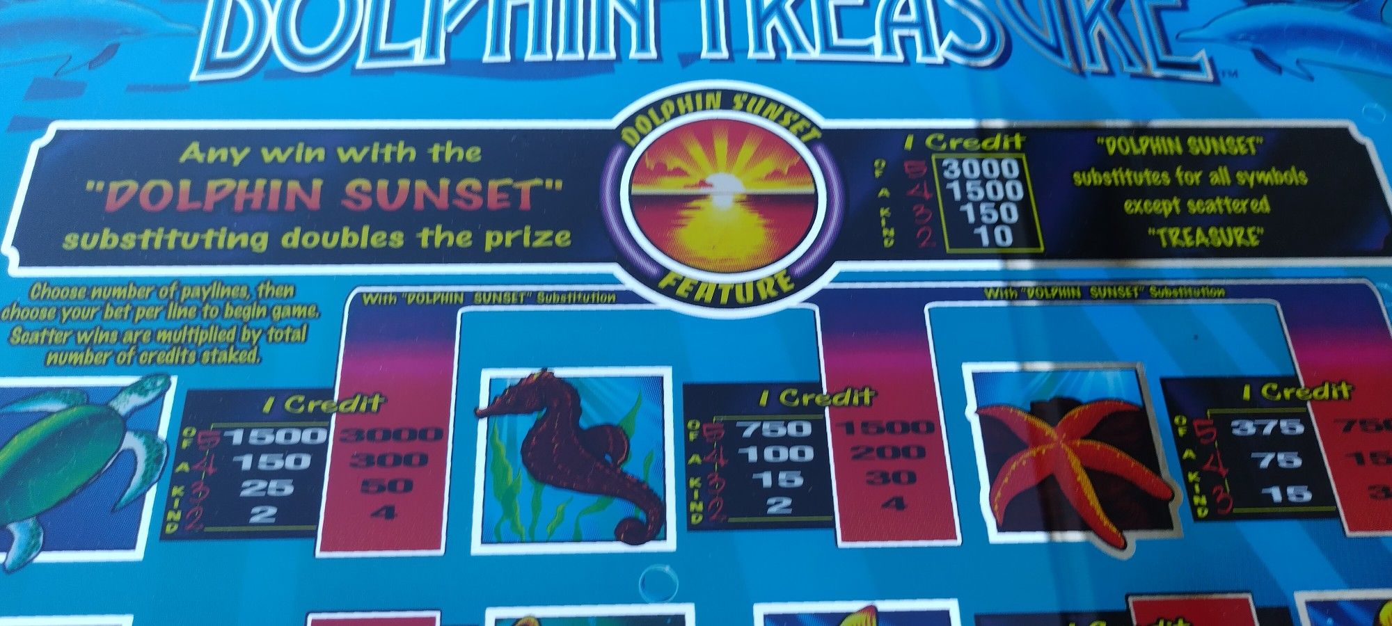 Dolphin Treasure Slot Machine Glass Collectors Item -