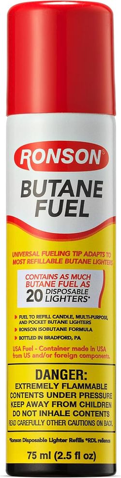 Ronson Butane Fuel Refill 75ml – Pack of 1 – Universal Lighter Fluid Refill for Torch, Kitchen, and Utility Lighters – Clean Burning Butane Gas for Re