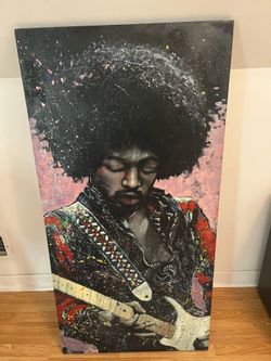 Stephen Fishwick Jimi Hendrix Canvas  Licensed  Art Work 26x56 Great Condition