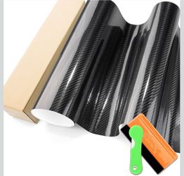 5D Carbon Fiber Black High Gloss Auto Car Vinyl Wrap Sticker Decal Film Sheet Air Release with Tool Set 1FTx5FT